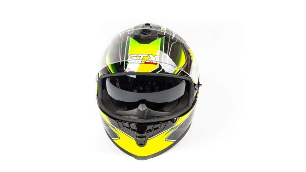 Шлем мото интеграл GTX 5672 #3 (M) BLACK/FLUO YELLOW GREEN (2 визора)